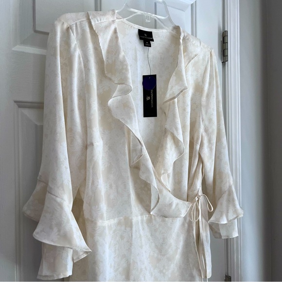 Worthington Tops - Worthington White Cream Ruffled Wrap Tailored Lightweight Blouse M